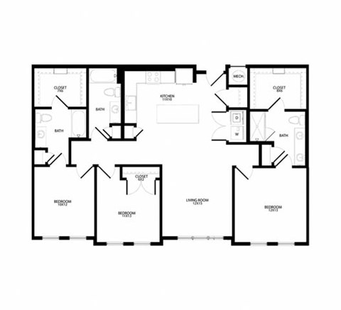 Floor plan for 3 beds, 3 baths, 1450 sqft