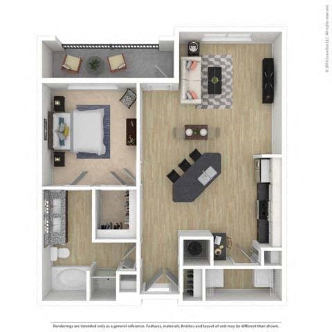 Floor plan for 1 bed, 1 bath, 815 sqft