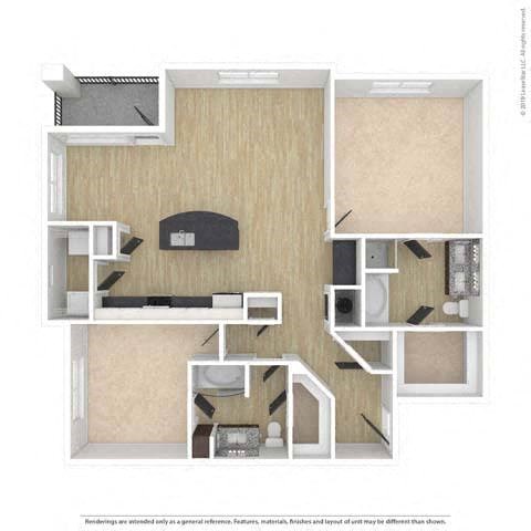 Floor plan for 2 beds, 2 baths, 1396 sqft