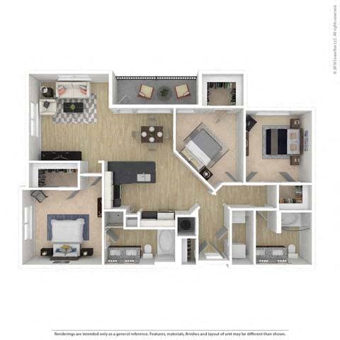 Floor plan for 3 beds, 2 baths, 1409 sqft