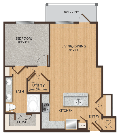 Floor plan for 1 bed, 1 bath, 1011 sqft
