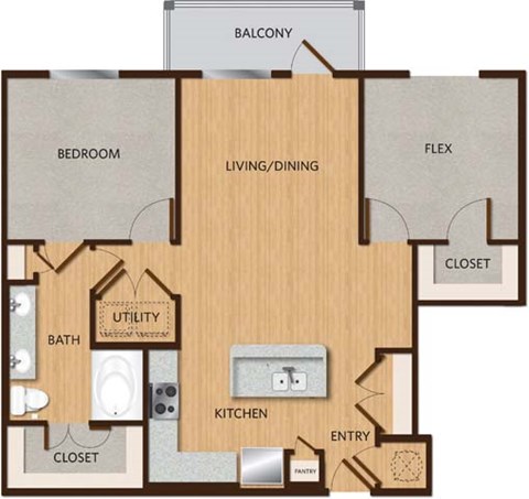 Floor plan for 1 bed, 1 bath, 1011 sqft