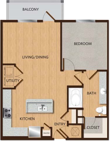 Floor plan for 1 bed, 1 bath, 814 sqft