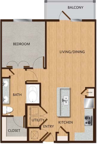 Floor plan for 1 bed, 1 bath, 800 sqft