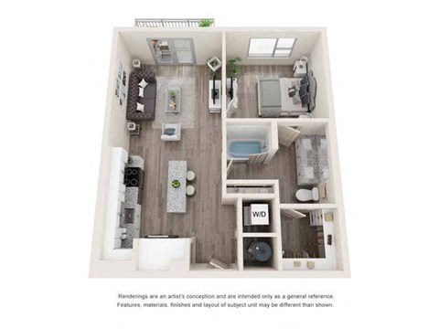 Floor plan for 1 bed, 1 bath, 700 sqft