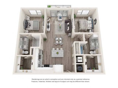 Floor plan for 2 beds, 2 baths, 1080 sqft