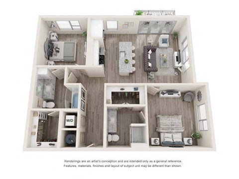 Floor plan for 2 beds, 2 baths, 1085 sqft