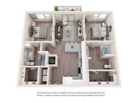 Floor plan for 2 beds, 2 baths, 1080 sqft