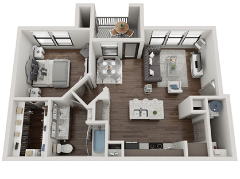 Floor plan for 1 bed, 1 bath, 753 sqft