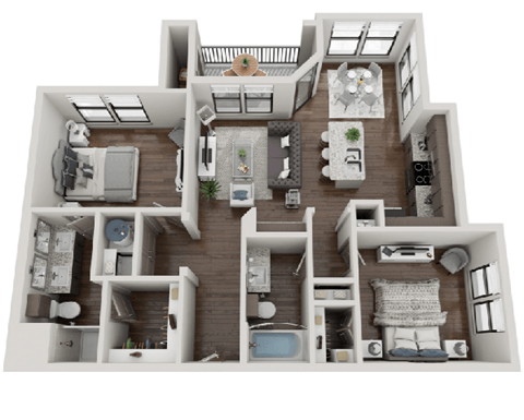 Floor plan for 2 beds, 2 baths, 1060 sqft