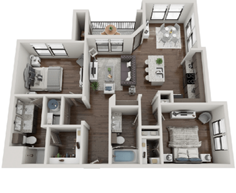 Floor plan for 2 beds, 2 baths, 1091 sqft