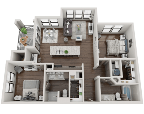 Floor plan for 2 beds, 2 baths, 1137 sqft