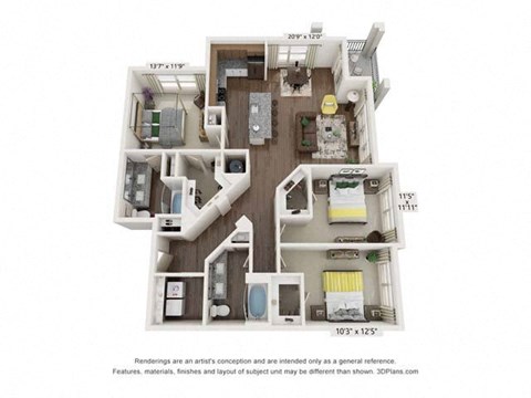 Floor plan for 3 beds, 2 baths, 1410 sqft