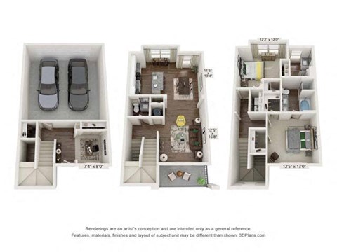 Floor plan for 2 beds, 2.5 baths, 1591 sqft
