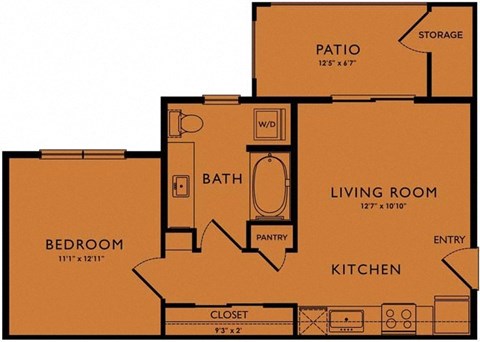 Floor plan for 1 bed, 1 bath, 550 sqft