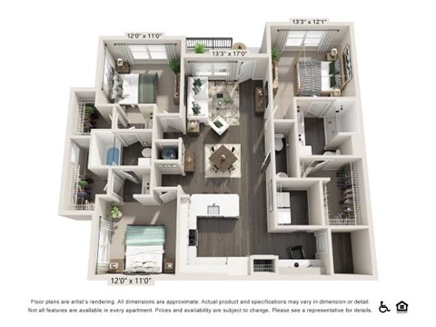 Floor plan for 3 beds, 2.5 baths, 1468 sqft