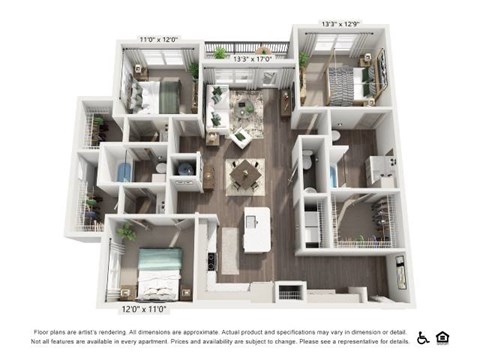 Floor plan for 3 beds, 2.5 baths, 1468 sqft