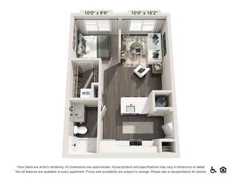 Floor plan for studio, 1 bath, 560 sqft