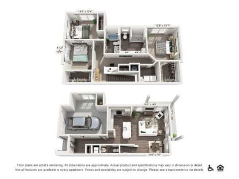 Floor plan for 3 beds, 2.5 baths, 1615 sqft