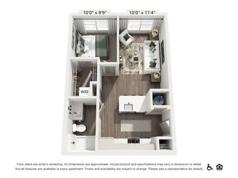 Floor plan for 1 bed, 1 bath, 560 sqft
