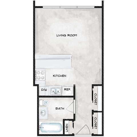 Floor plan for studio, 1 bath, 450 sqft