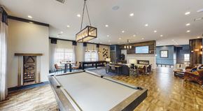 Brookfield apartment for rent - Pool table view of resident lounge and co-working area with couches and a television