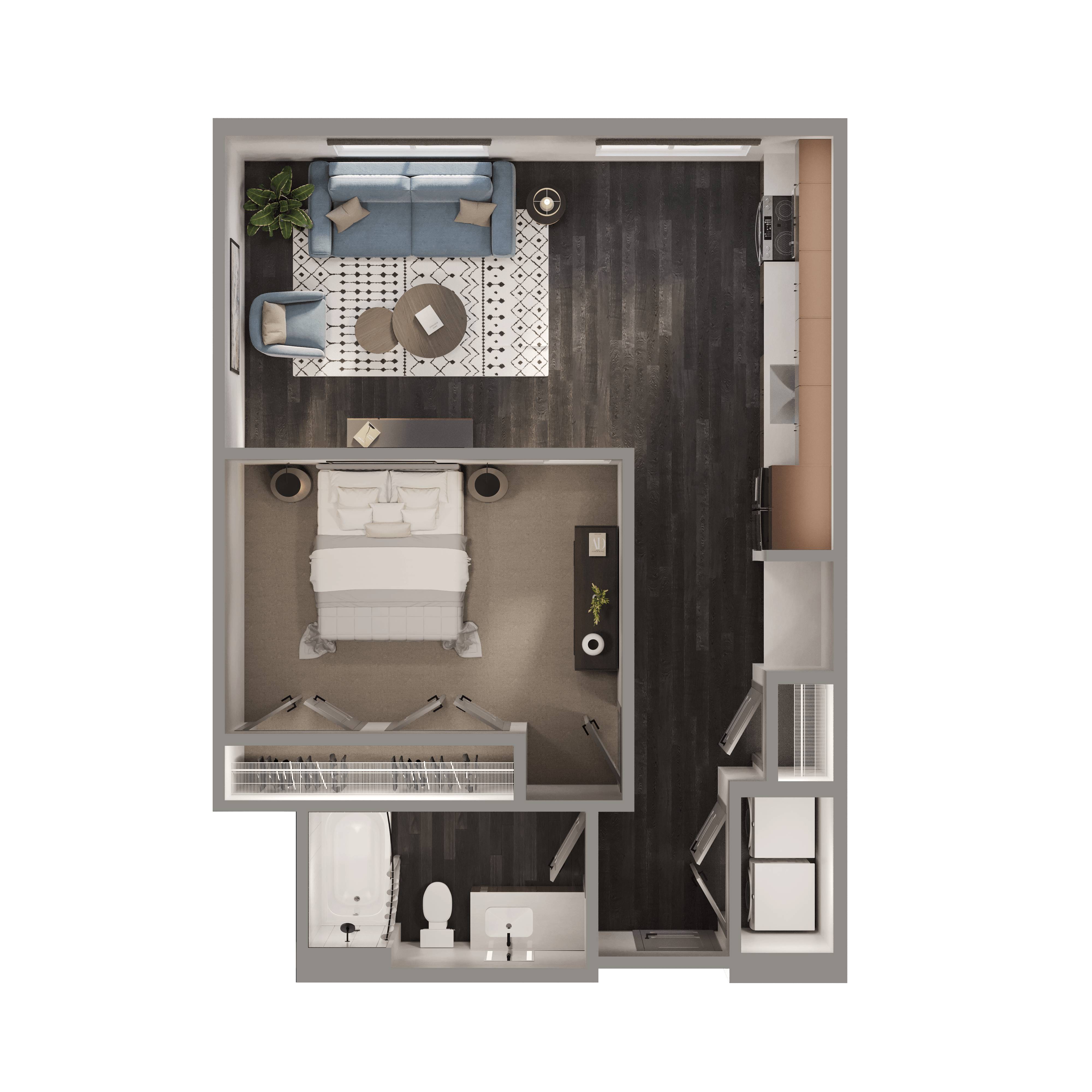 Floor plan for studio, 1 bath, 701 sqft
