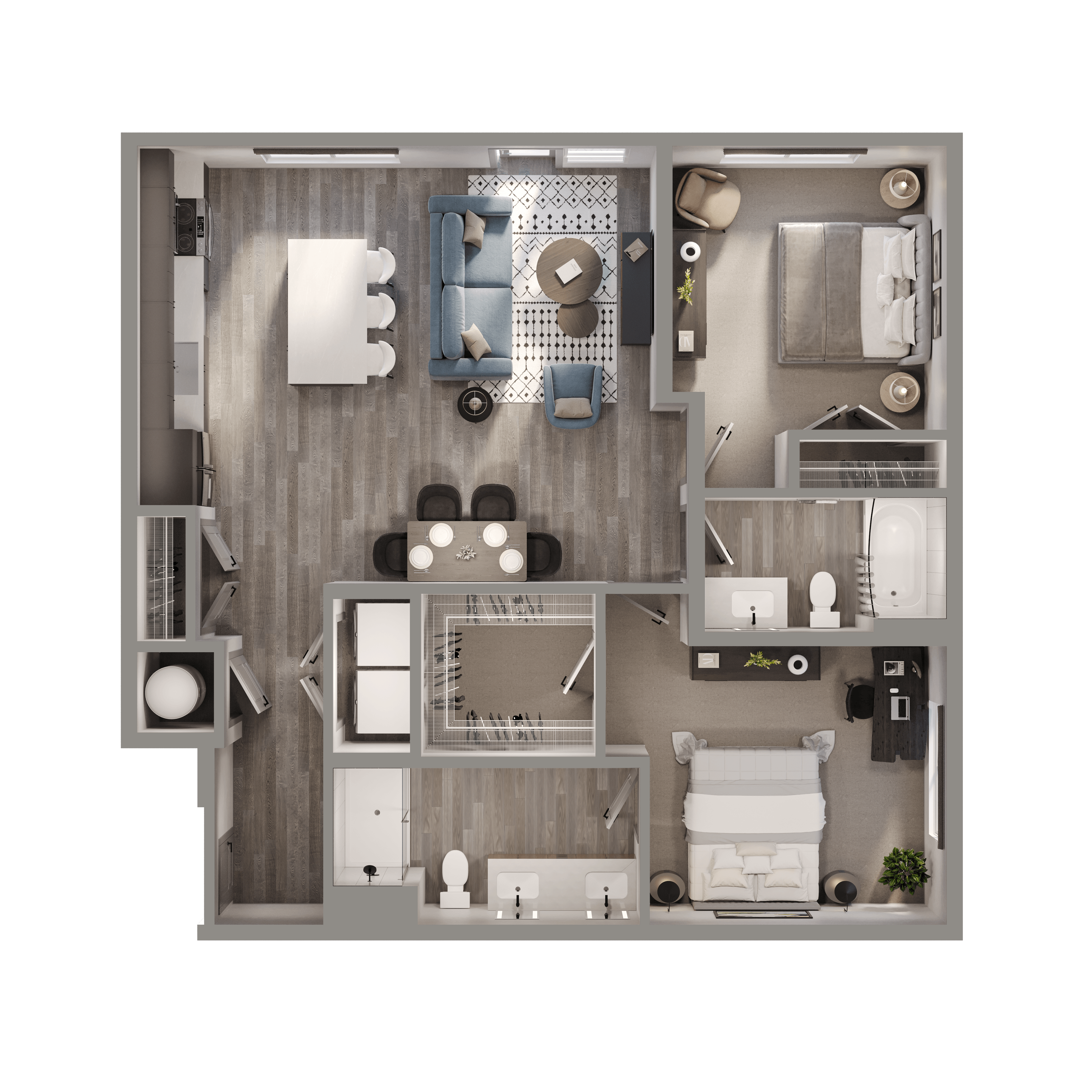 Floor plan for 2 beds, 2 baths, 1096 sqft