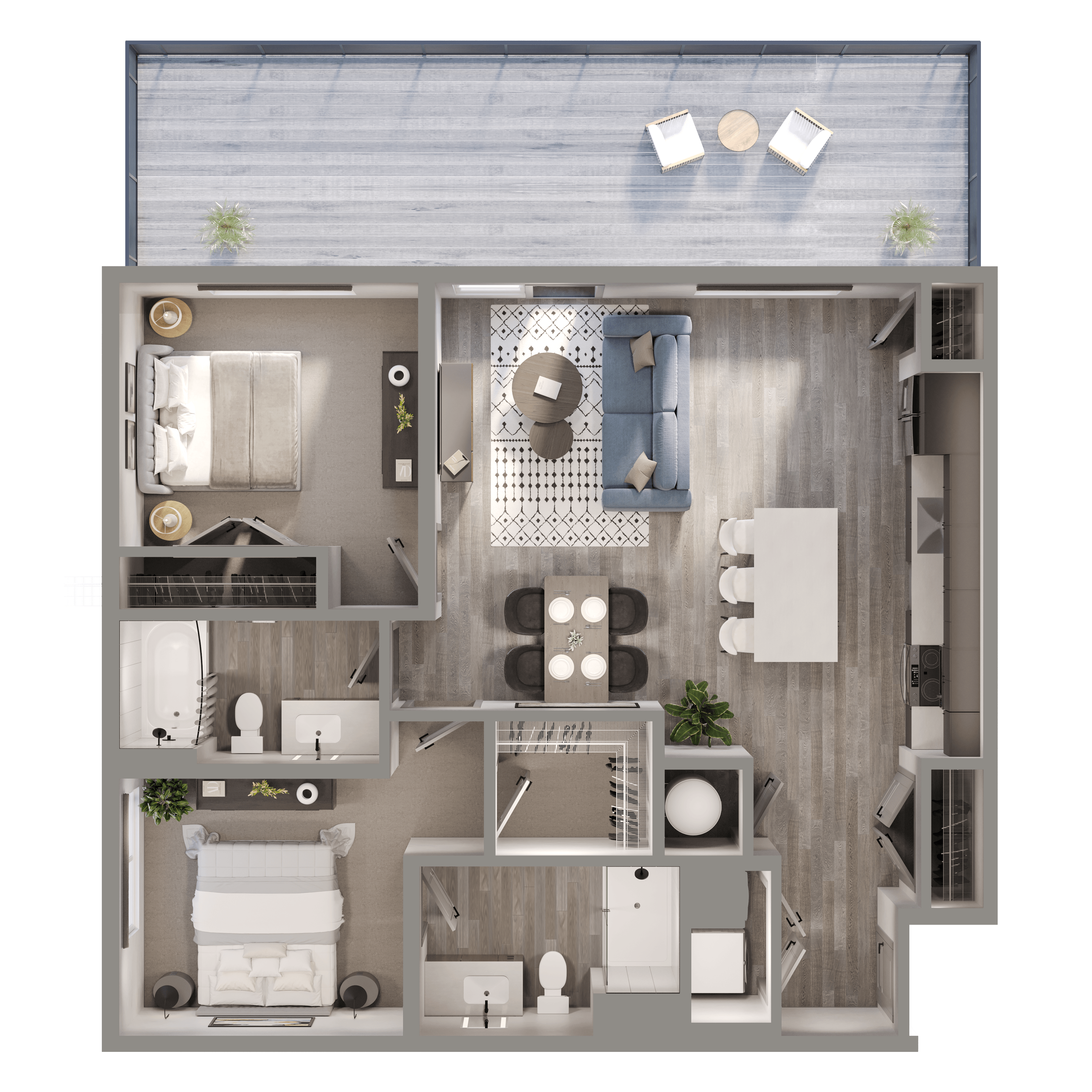 Floor plan for 2 beds, 2 baths, 1003 sqft