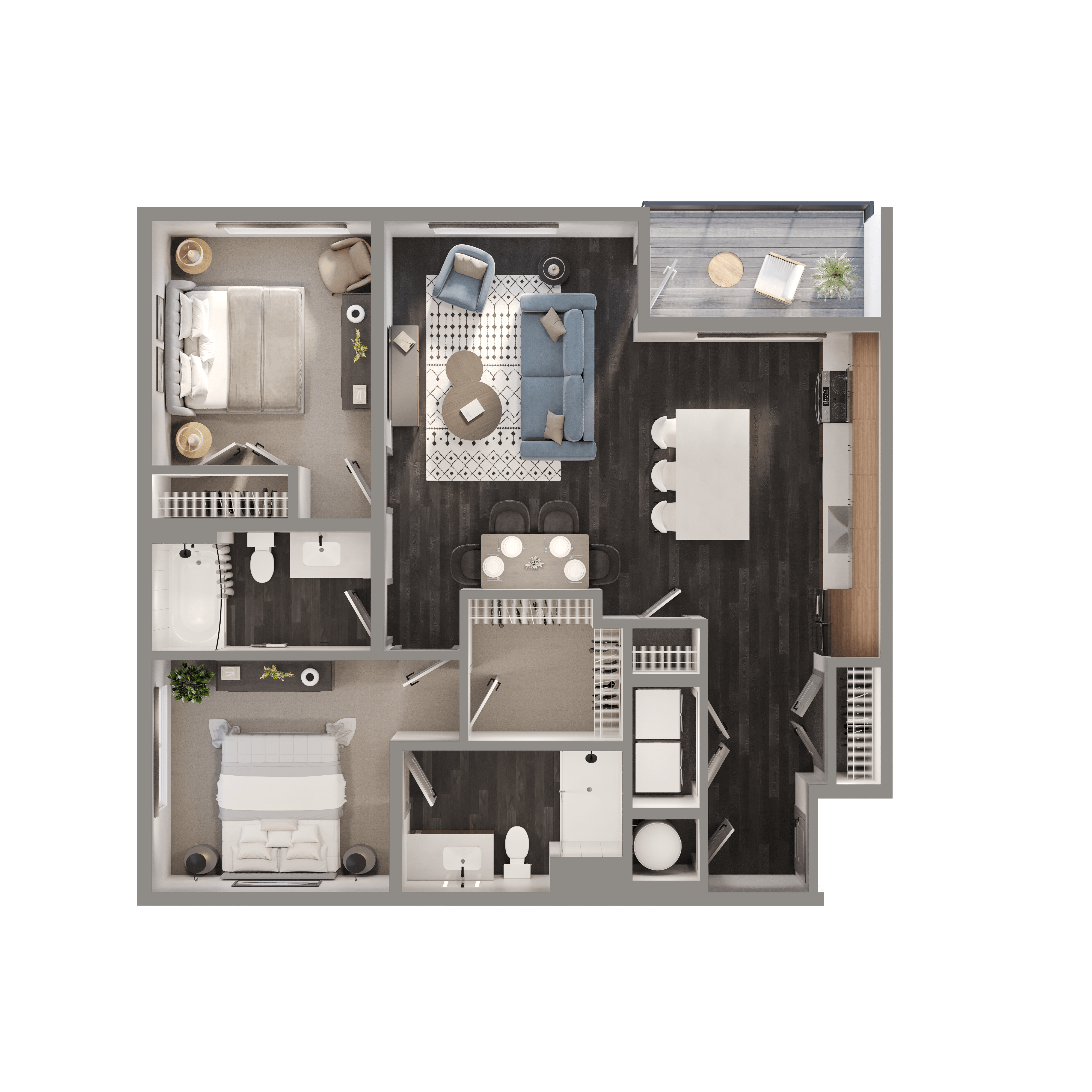 Floor plan for 2 beds, 2 baths, 1006 sqft