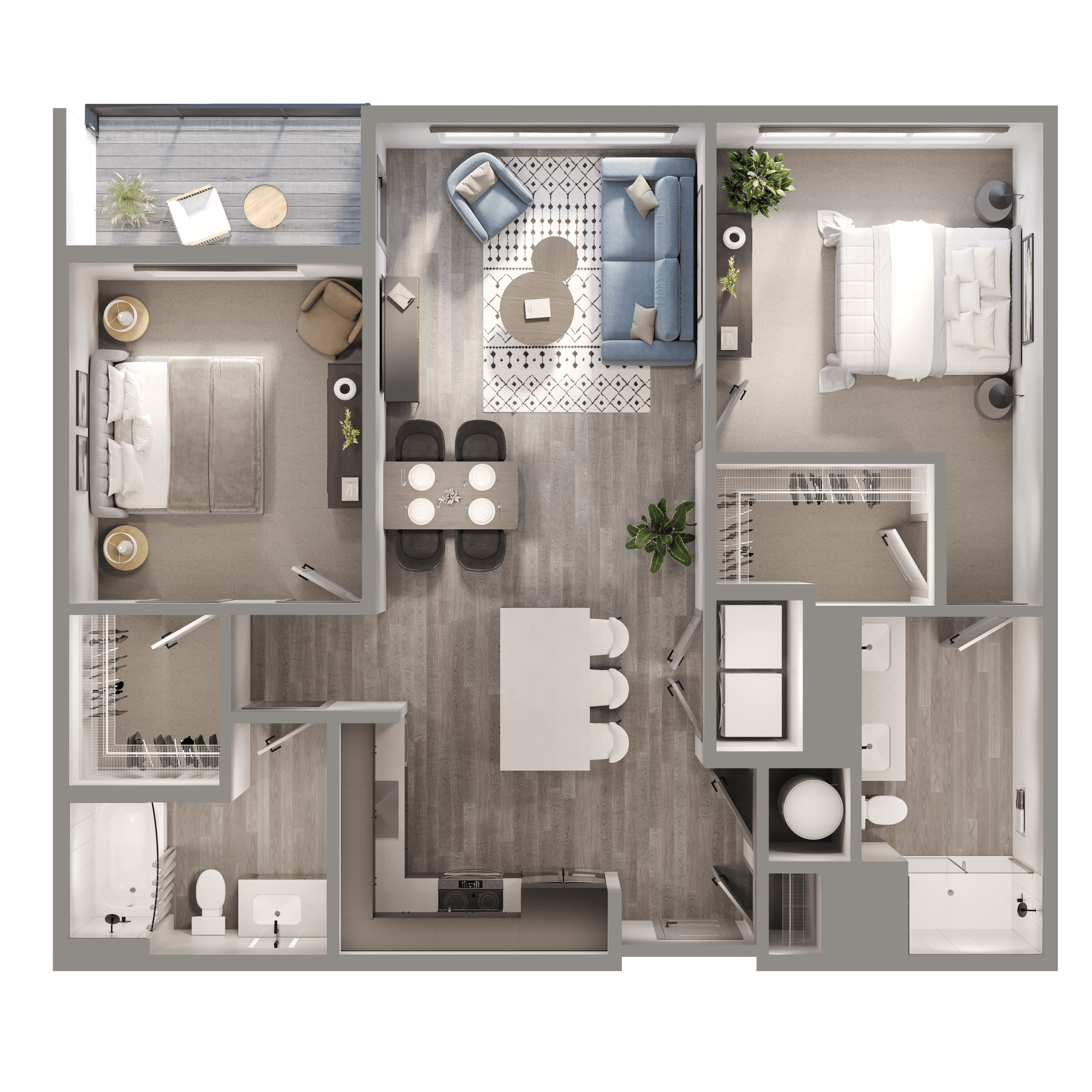 Floor plan for 2 beds, 2 baths, 1065 sqft