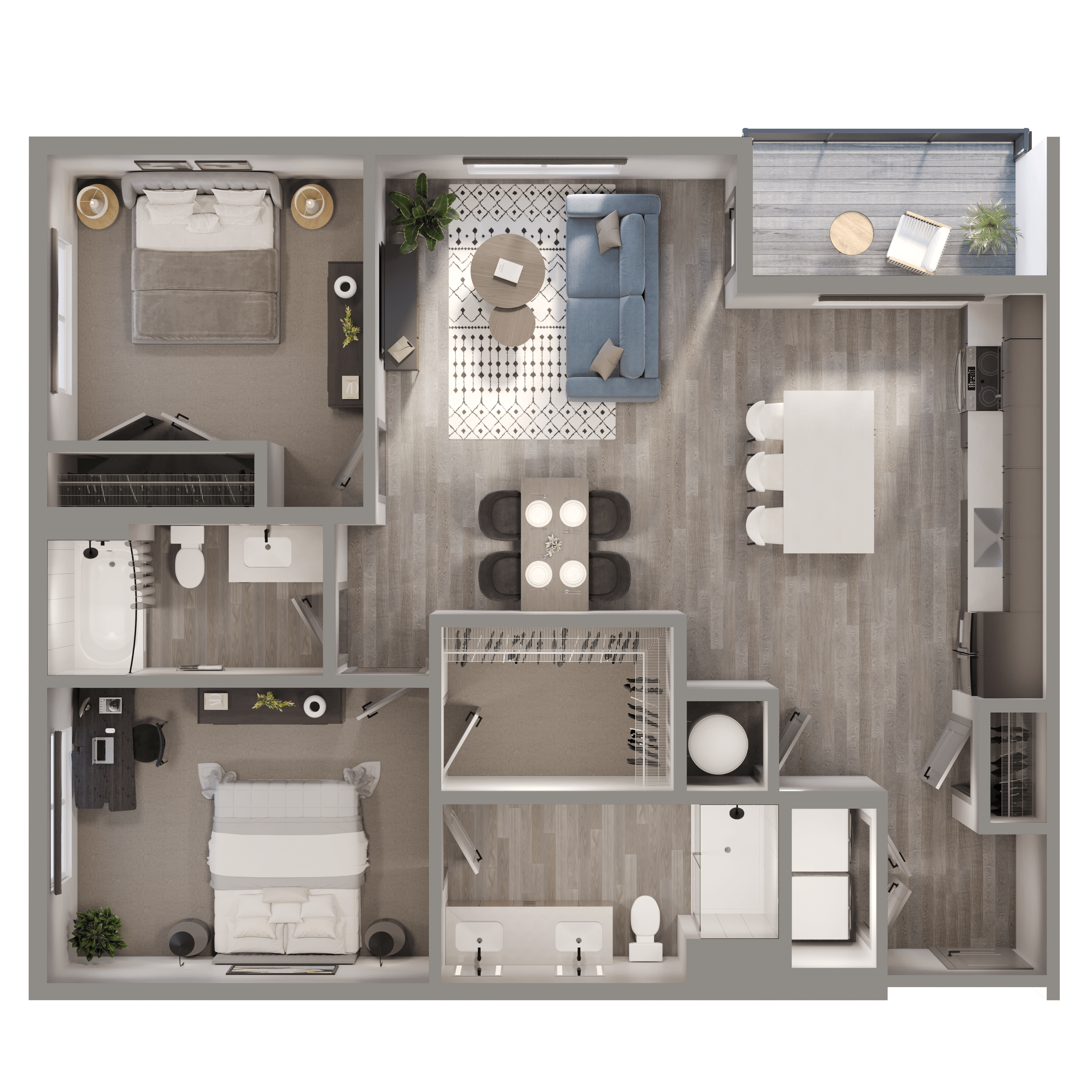Floor plan for 2 beds, 2 baths, 1089 sqft