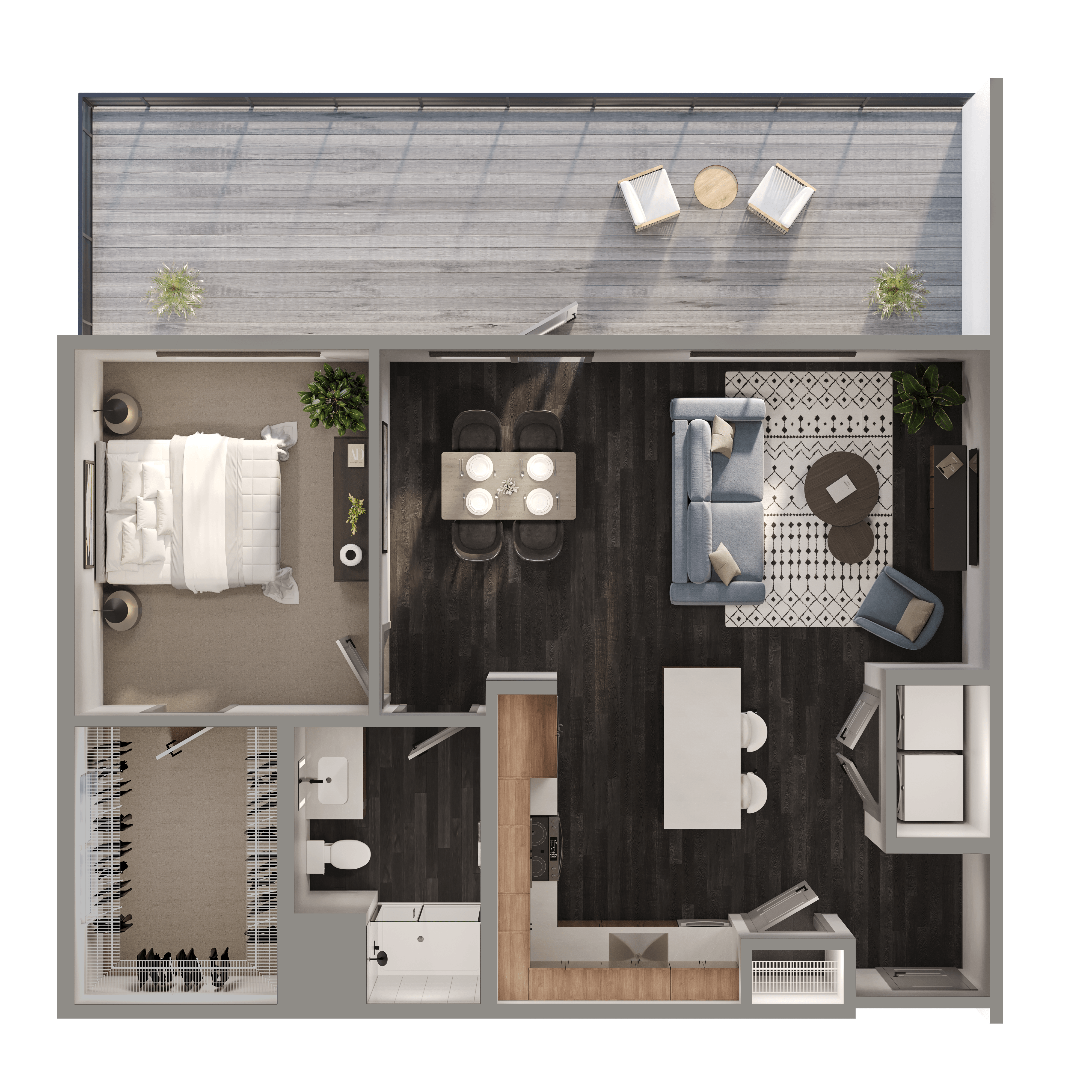 Floor plan for 1 bed, 1 bath, 840 sqft