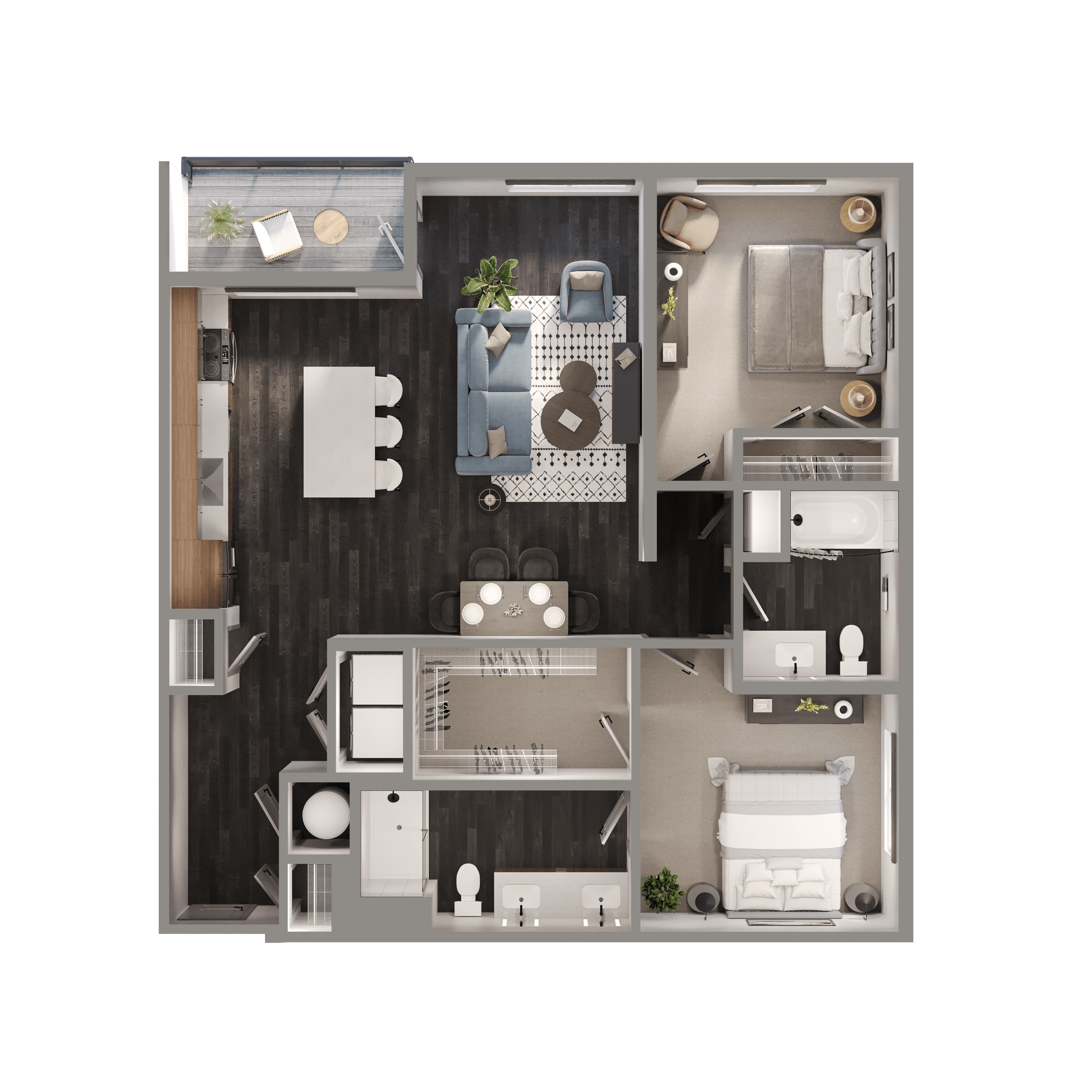Floor plan for 2 beds, 2 baths, 1147 sqft