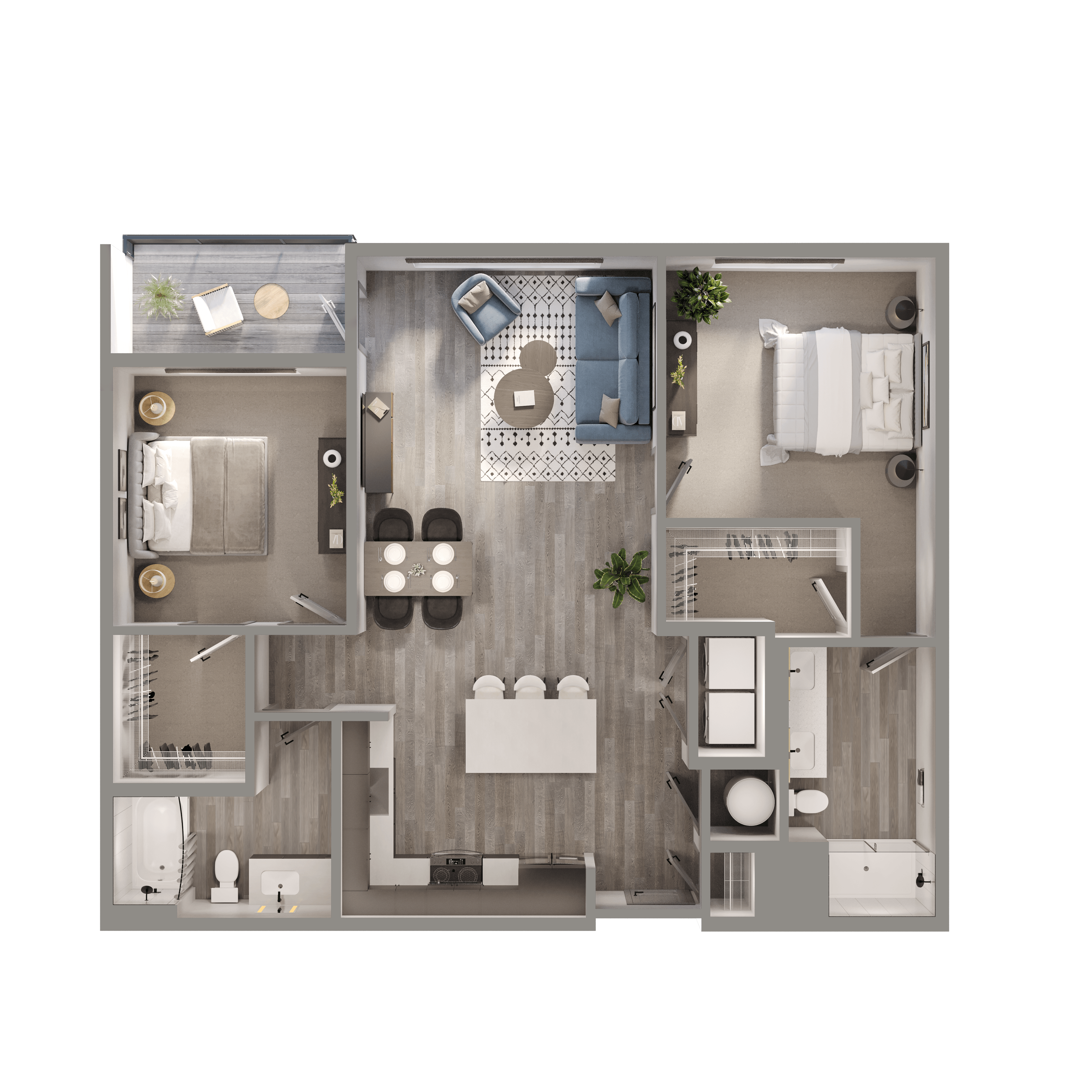 Floor plan for 2 beds, 2 baths, 1135 sqft