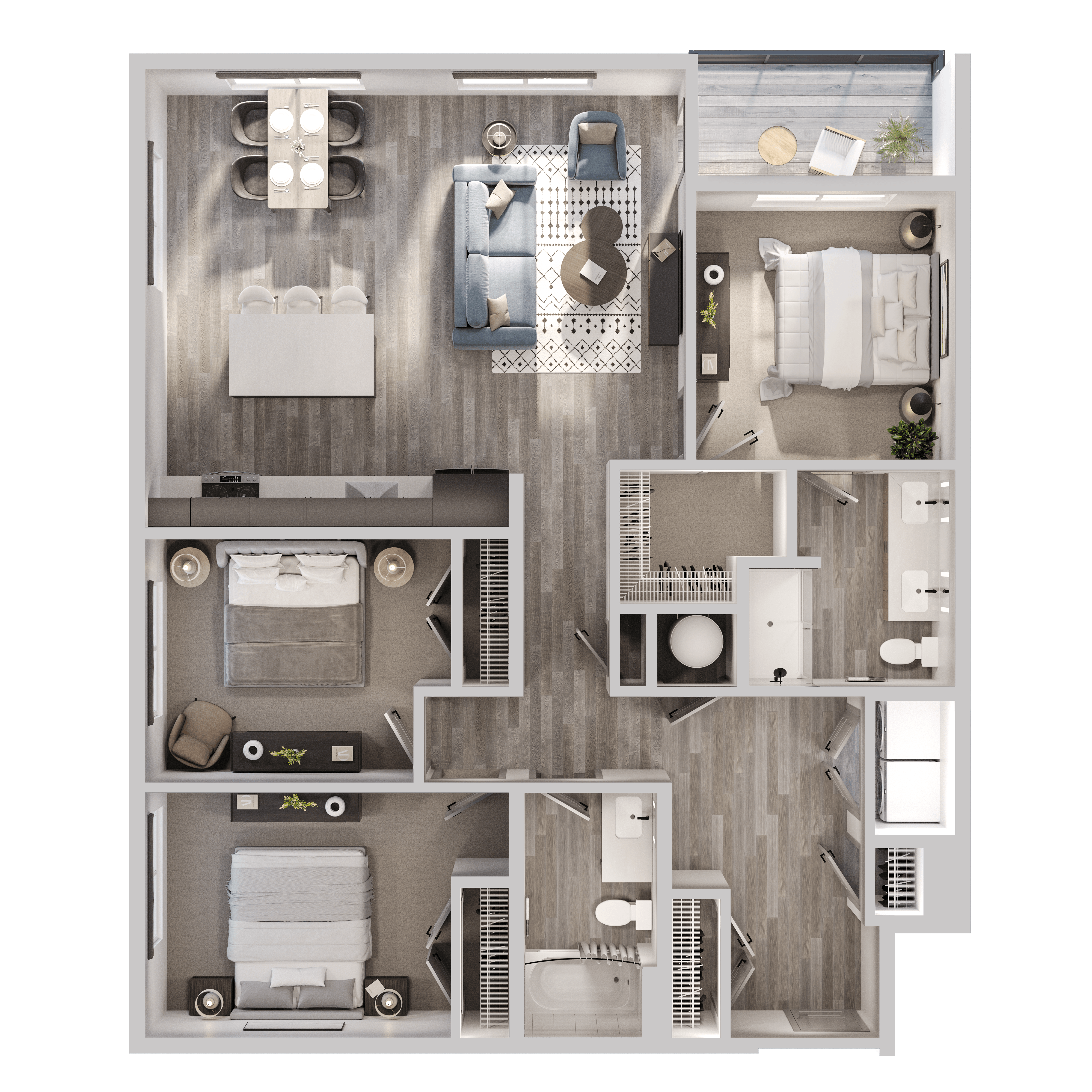 Floor plan for 3 beds, 2 baths, 1318 sqft
