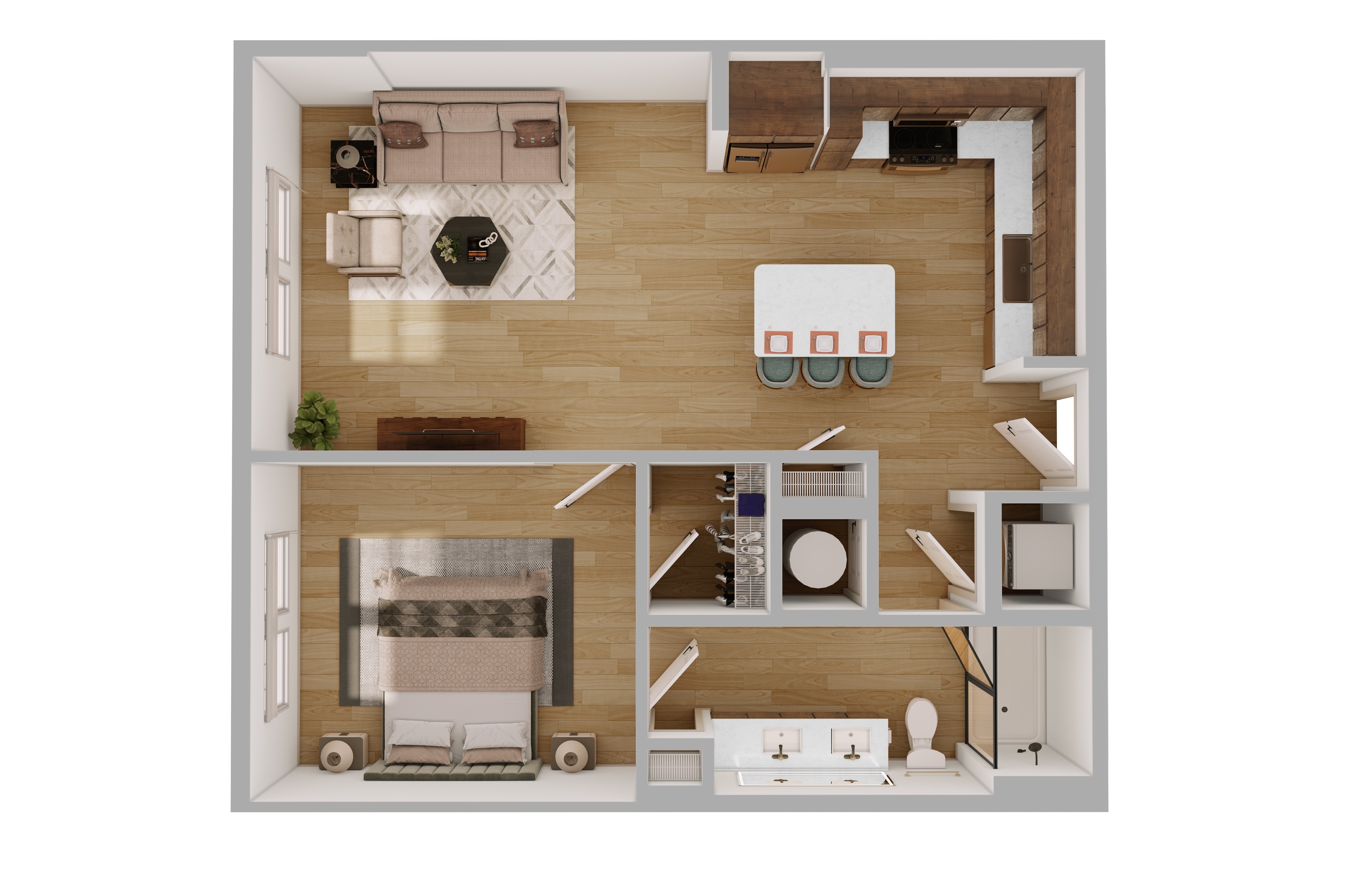 Floor plan for 1 bed, 1 bath, 750 sqft