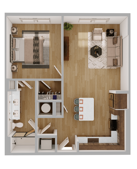 Floor plan for 1 bed, 1 bath, 750 sqft