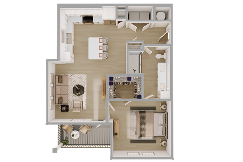 Floor plan for 1 bed, 1 bath, 795 sqft