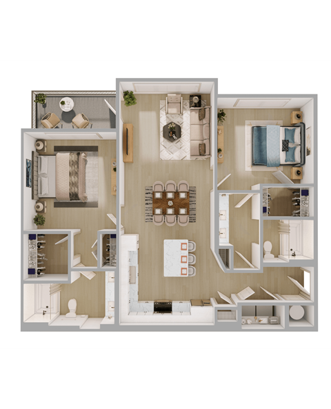 Floor plan for 2 beds, 2 baths, 1141 sqft