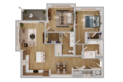 Floor plan for 2 beds, 2 baths, 1199 sqft
