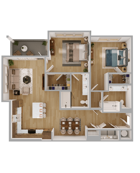 Floor plan for 2 beds, 2 baths, 1199 sqft