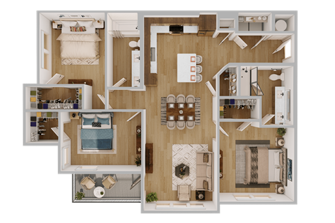 Floor plan for 3 beds, 2 baths, 1338 sqft
