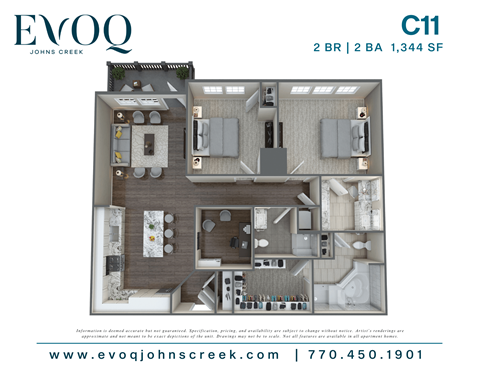 Floor plan for 2 beds, 2 baths, 1344 sqft