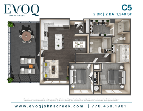 Floor plan for 2 beds, 2 baths, 1248 sqft