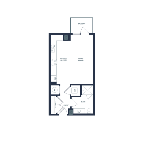 Floor plan for studio, 1 bath, 470 sqft