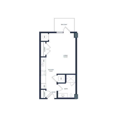 Floor plan for studio, 1 bath, 470 sqft