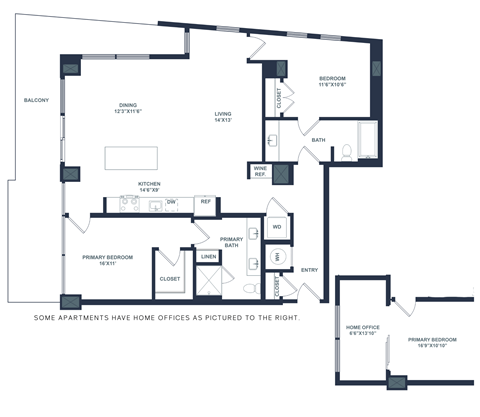 Floor plan for 2 beds, 2 baths, 1453 sqft