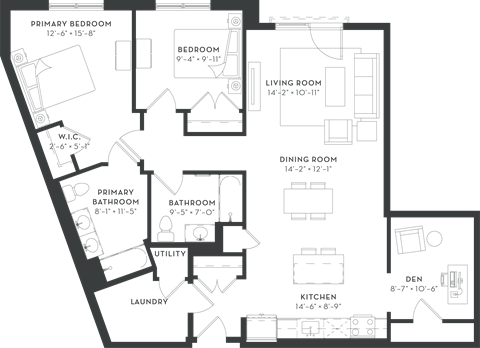 Floor plan for 2 beds, 2 baths, 1325 sqft