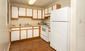 Green Cove Springs apartment for rent - a kitchen with white appliances and white cabinets